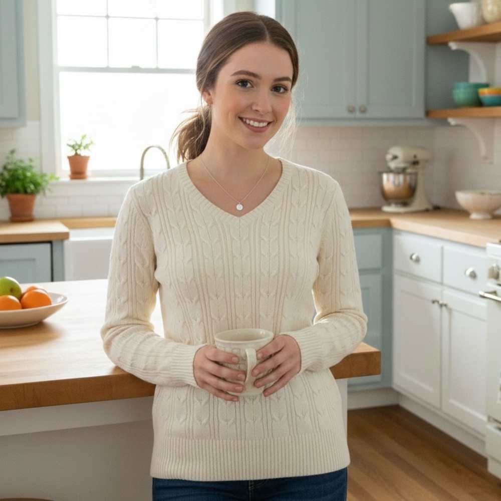 St. John's Bay V-Neck Sweater in Cream 🕊️